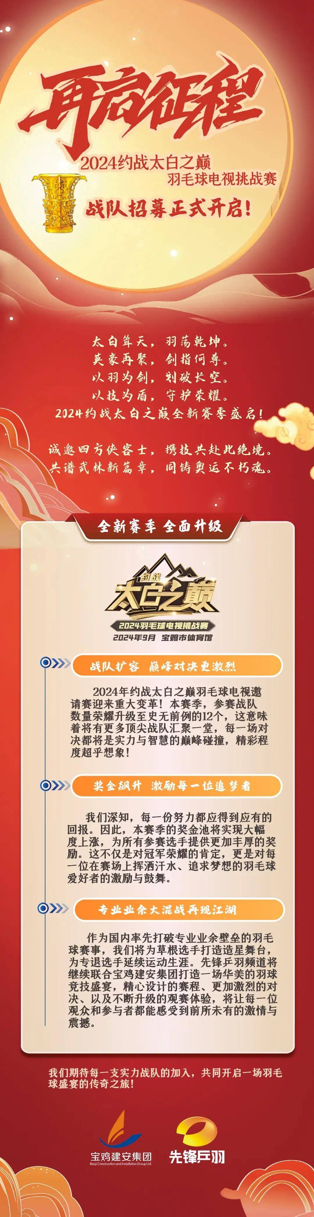 总奖金21万！2024“约战太白之巅”羽毛球电视挑战赛章程发布！